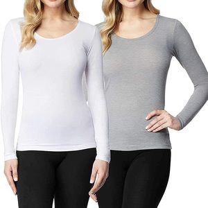 32 DEGREES Women's 2 Pack Ultra Light Baselayer Scoop Top White Grey - NWT
